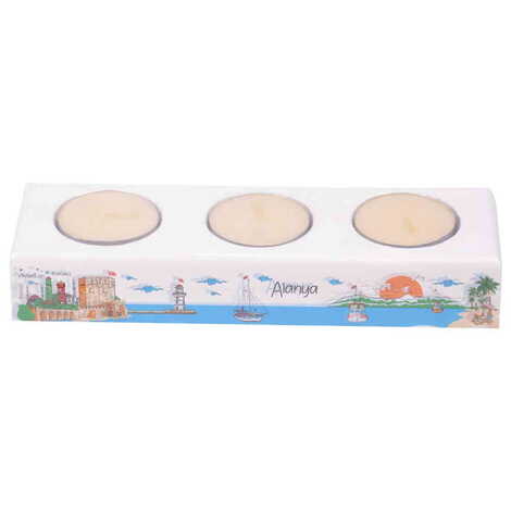 Alanya Themed Turkey Region Wooden Triple Candle Holder