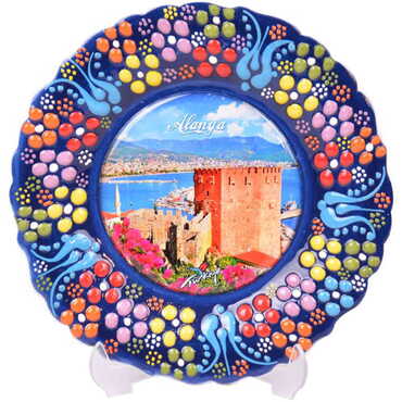 Myros - Alanya Themed Turkish Ceramic Plate With Epoxy 12 Cm