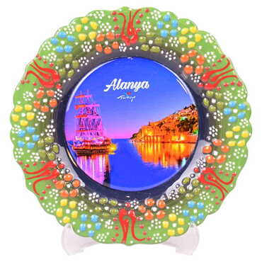 Myros - Alanya Themed Turkish Ceramic Plate With Epoxy 18 Cm