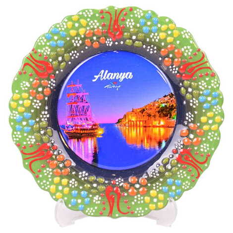 Alanya Themed Turkish Ceramic Plate With Epoxy 18 Cm