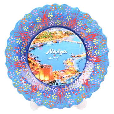 Alanya Themed Turkish Ceramic Plate With Epoxy 25 Cm - Thumbnail