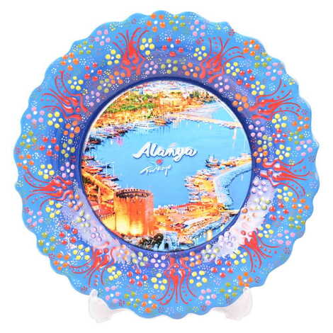 Alanya Themed Turkish Ceramic Plate With Epoxy 25 Cm