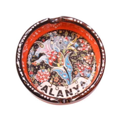 Alanya Themed Turkish Ceramic Special Relief Ashtray Small Size