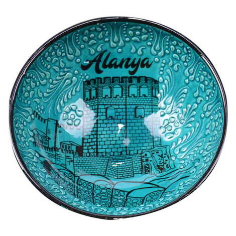 Alanya Themed Turkish Ceramic Turquoise Bowl 16 Cm