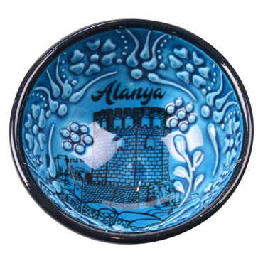 Alanya Themed Turkish Ceramic Turquoise Bowl 8 Cm - Thumbnail