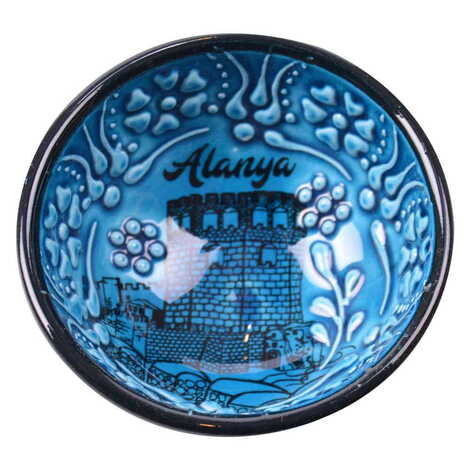 Alanya Themed Turkish Ceramic Turquoise Bowl 8 Cm