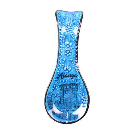 Alanya Themed Turkish Ceramic Turquoise Spoon Rest