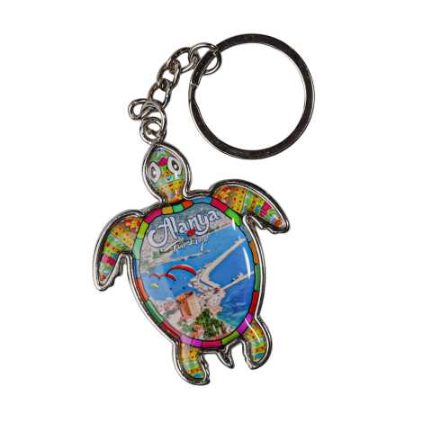Alanya Themed Turtle Shaped Metal Keychain - 5