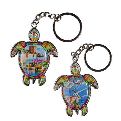 Alanya Themed Turtle Shaped Metal Keychain - 2