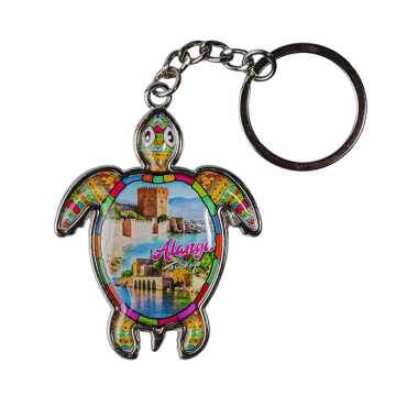 Alanya Themed Turtle Shaped Metal Keychain - 4