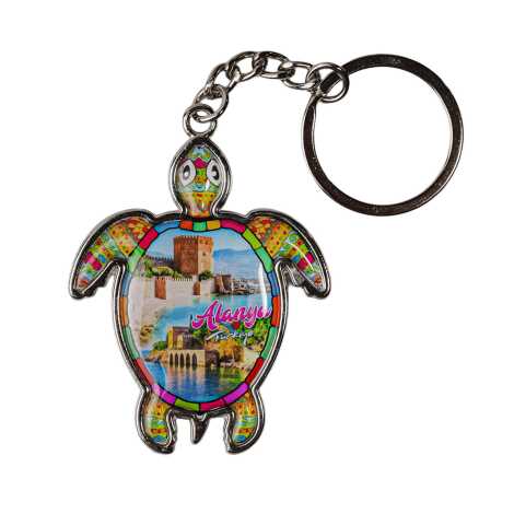 Alanya Themed Turtle Shaped Metal Keychain - 4