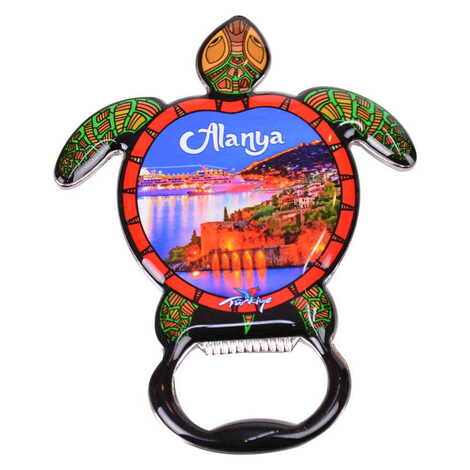 Alanya Themed Turtle Shaped Metal Magnetic Bottle Opener 103x75 mm