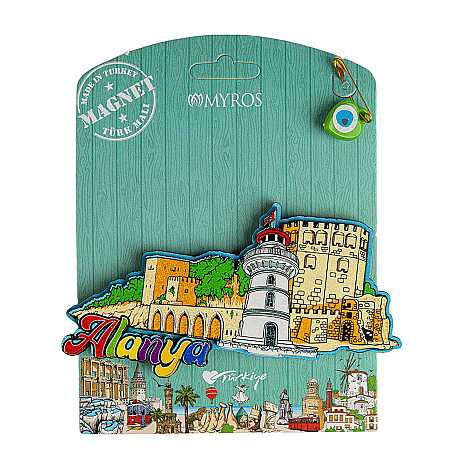 Alanya Themed UV Printed Carded Wooden Refrigerator Magnet - 4