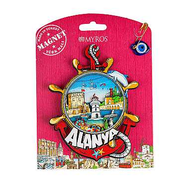 Alanya Themed UV Printed Carded Wooden Refrigerator Magnet - 5