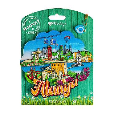Alanya Themed UV Printed Carded Wooden Refrigerator Magnet - 6