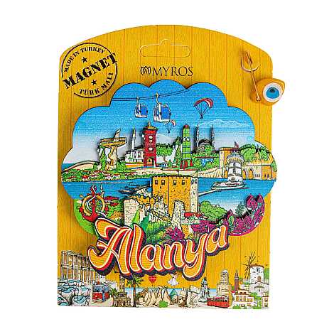 Alanya Themed UV Printed Carded Wooden Refrigerator Magnet - 8