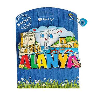 Alanya Themed UV Printed Carded Wooden Refrigerator Magnet - 15