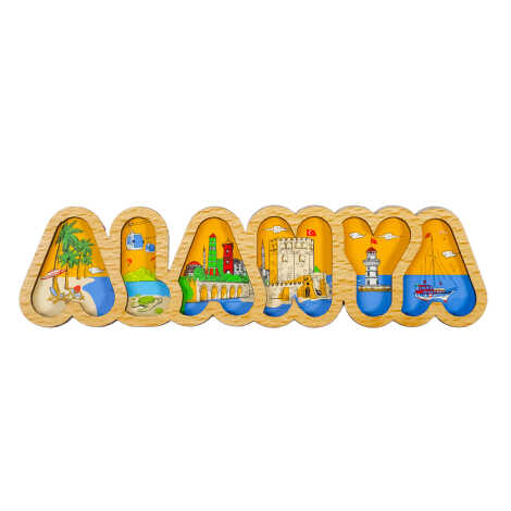 Alanya Themed Wooden Customised City Name Letter Souvenir Fridge Magnet - 10