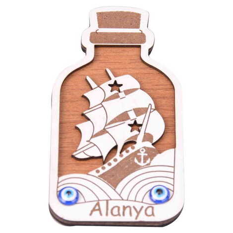 Alanya Themed Wooden Engraved Souvenir Fridge Magnet - 9