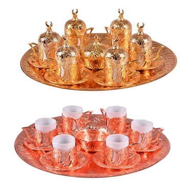 Ottoman Style Metal Gold Turkish Coffe Cup Set Of 6 pcs - 5