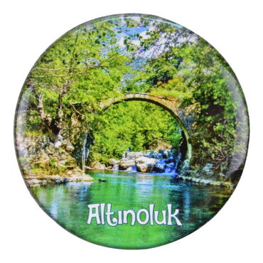 Altinoluk Themed Epoxy Dome Round Souvenir Fridge Magnet 67 mm - Thumbnail