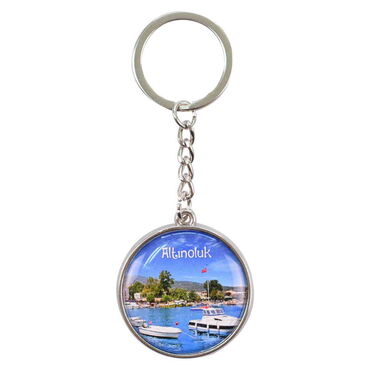 Myros - Altinoluk Themed Metal Double Face Round Keychain 40x95 mm