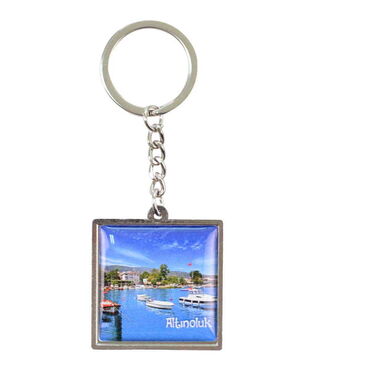 Altinoluk Themed Metal Square Shaped Double Face Keychain 36x95 mm - Thumbnail