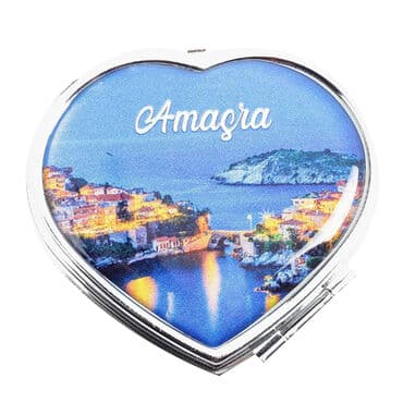 Amasra Themed Customised Metal Epoxy Travel Make Up Compact Heart Shaped Mirror 70x65x8 mm - 3