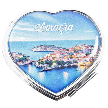 Amasra Themed Customised Metal Epoxy Travel Make Up Compact Heart Shaped Mirror 70x65x8 mm - 4
