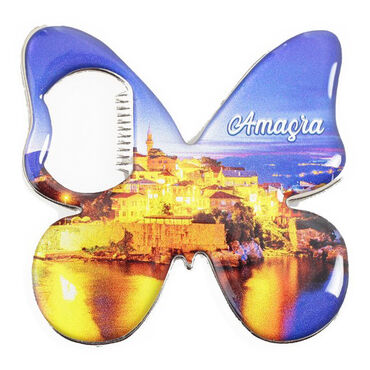 Myros - Amasra Themed Butterfly Shaped Metal Magnetic Bottle Opener 70x70 mm