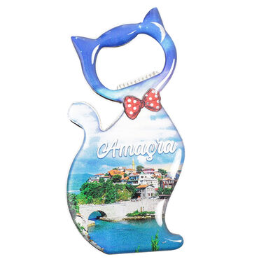 Amasra Themed Cat Shaped Metal Magnetic Bottle Opener 97x48 mm - 1
