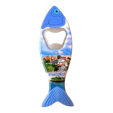 Myros - Amasra Themed Customised UV Printed Fish Shape Printed Plastic Base Bottle Opener 42x130 mm