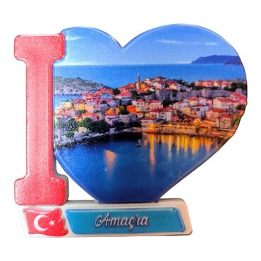 Myros - Amasra Themed Customised UV Printed Plastic Base Heart Shaped Fridge Magnet 86x62 mm