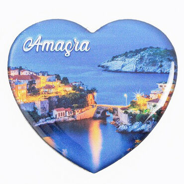 Amasra Themed Epoxy Dome Heart Souvenir Fridge Magnet 65x60 mm - Thumbnail