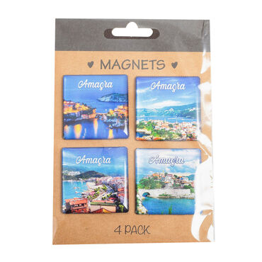 Amasra Themed Epoxy Dome Souvenir Fridge Magnet Set of 4 pcs 40x40 mm each - Myros