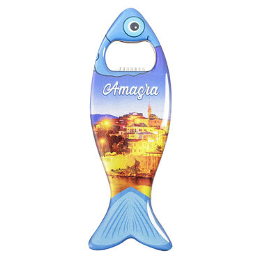 Amasra Themed Fish Shaped Metal Magnetic Bottle Opener 120x43 mm - Thumbnail