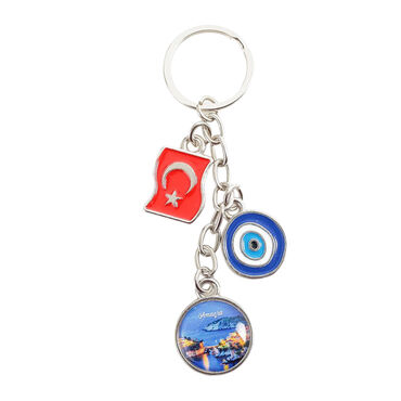 Amasra Themed Metal Evil Eye Enamel Keychain - Thumbnail