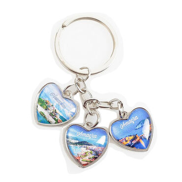 Amasra Themed Metal Keychain With 3 Charms - Heart 40x85 mm - Thumbnail