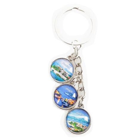 Amasra Themed Metal Keychain With 3 Charms - Round 40x90 mm