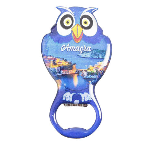 Amasra Themed Owl Shaped Metal Magnetic Bottle Opener 88x47 mm