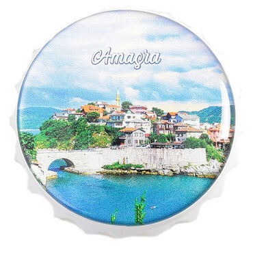 Myros - Amasra Themed Round Cap Shaped Magnetic Bottle Opener 63x15 mm