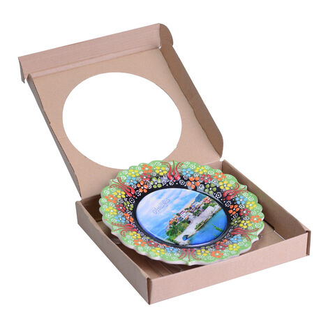 Amasra Themed Turkish Ceramic Plate With Epoxy 18 Cm - 2