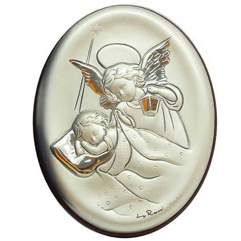 Angel Praying For Little İll Girl Figure With Bi-Laminated Silver Plaque And Wooden Icon 82x110 mm