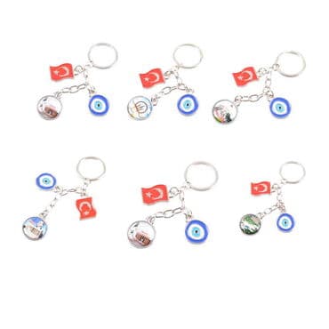 Ankara Themed Metal Evil Eye Enamel Keychain - 2