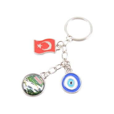Ankara Themed Metal Evil Eye Enamel Keychain - 3