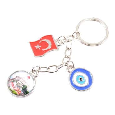 Ankara Themed Metal Evil Eye Enamel Keychain - 5