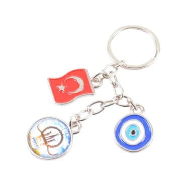Ankara Themed Metal Evil Eye Enamel Keychain - 6