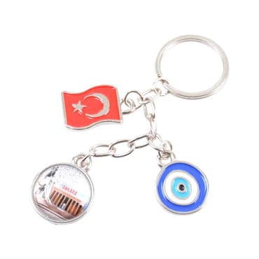 Ankara Themed Metal Evil Eye Enamel Keychain - 8