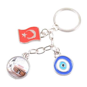 Ankara Themed Metal Evil Eye Enamel Keychain - 9