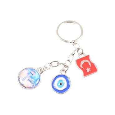 Ankara Themed Metal Evil Eye Enamel Keychain - 10
